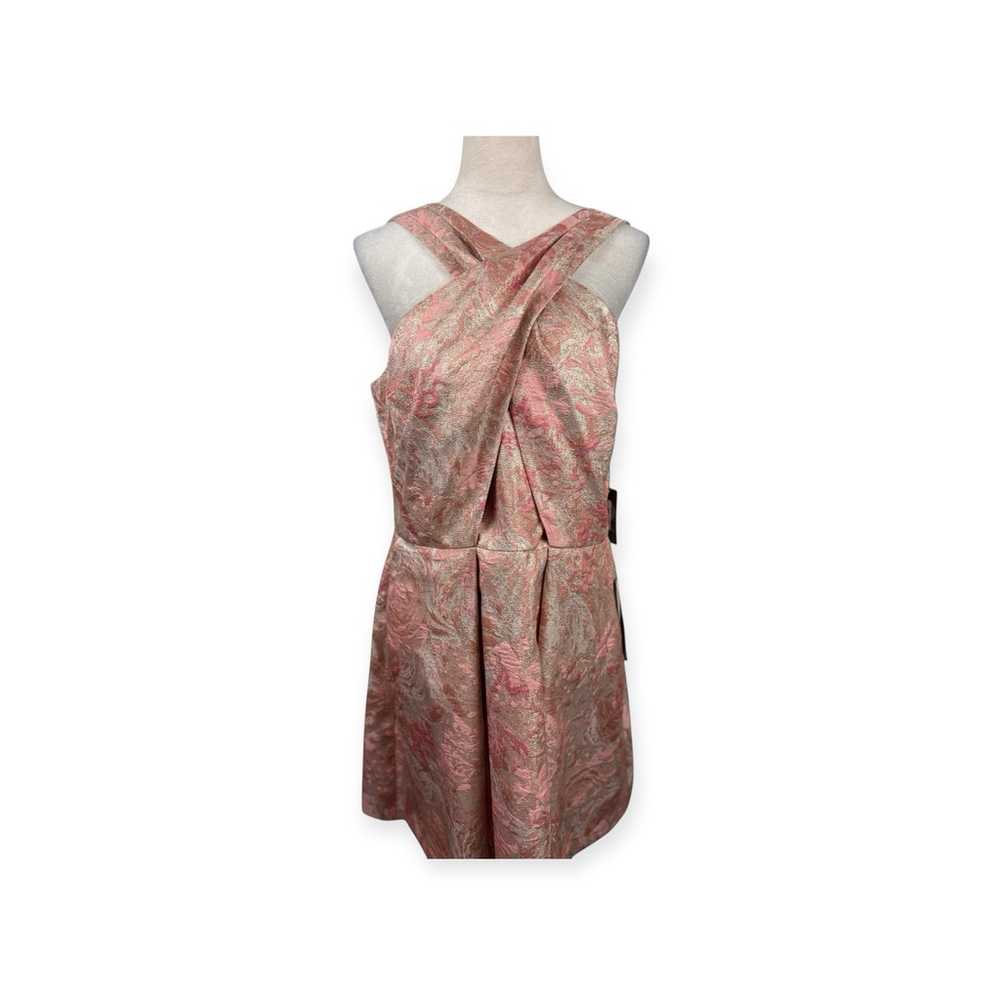 Vince Camuto Pink Gold Metallic Brocade Mini Dress